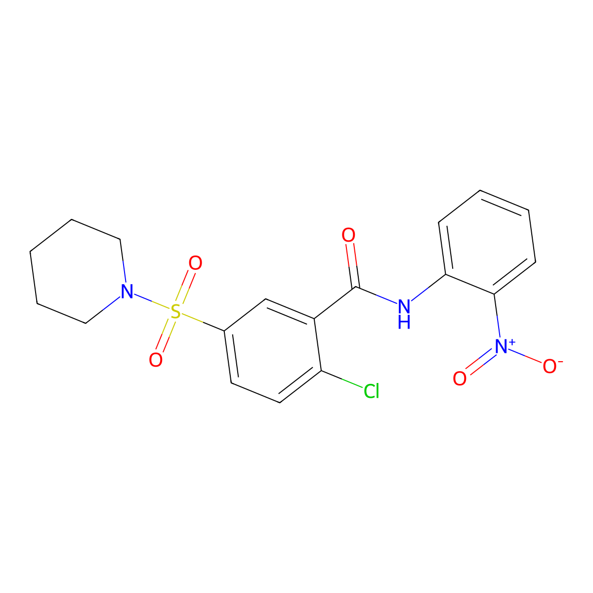 2-chloro-N-(2-nitrophenyl)-5-(1-piperidinylsulfonyl)benzamide molecular structure, CAS 302604-19-9