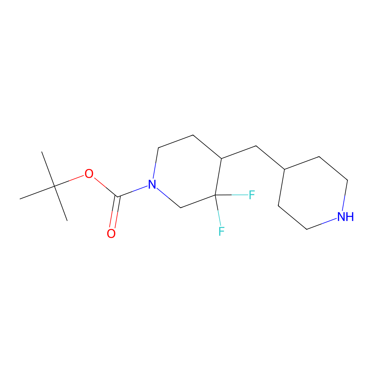 tert-Butyl 3,3-difluoro-4-(piperidin-4-ylmethyl)piperidine-1-carboxylate molecular structure, CAS 3026051-57-7