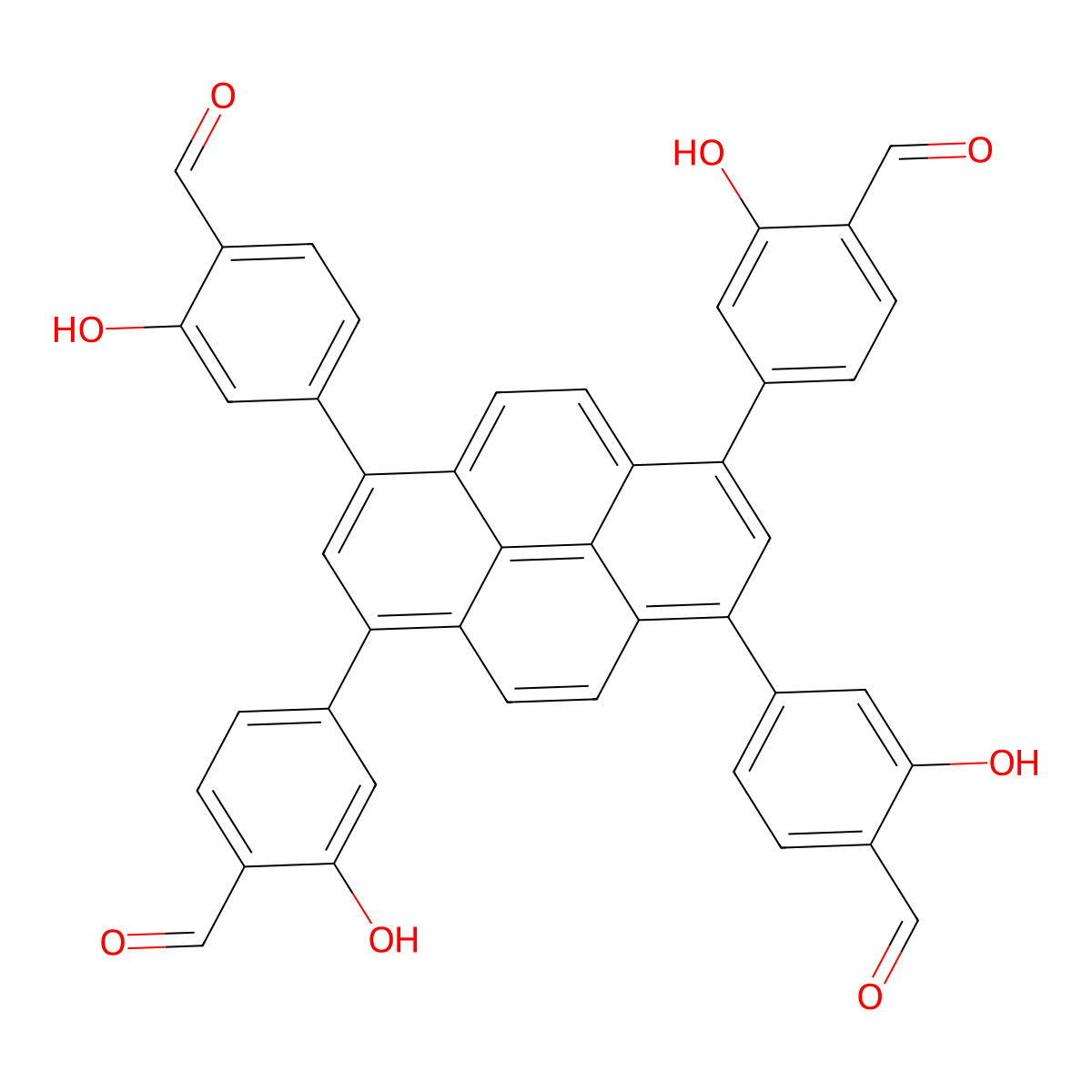 4,4',4'',4'''-(Pyrene-1,3,6,8-tetrayl)tetrakis(2-hydroxybenzaldehyde) molecular structure, CAS 3026126-56-4