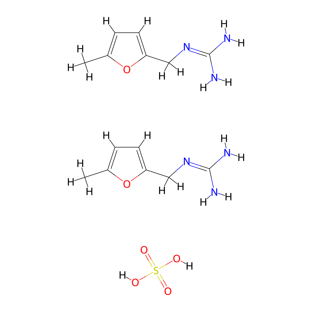 bis(N-[(5-methyl-2-furyl)methyl]guanidine); sulfuric acid molecular structure, CAS 30263-43-5