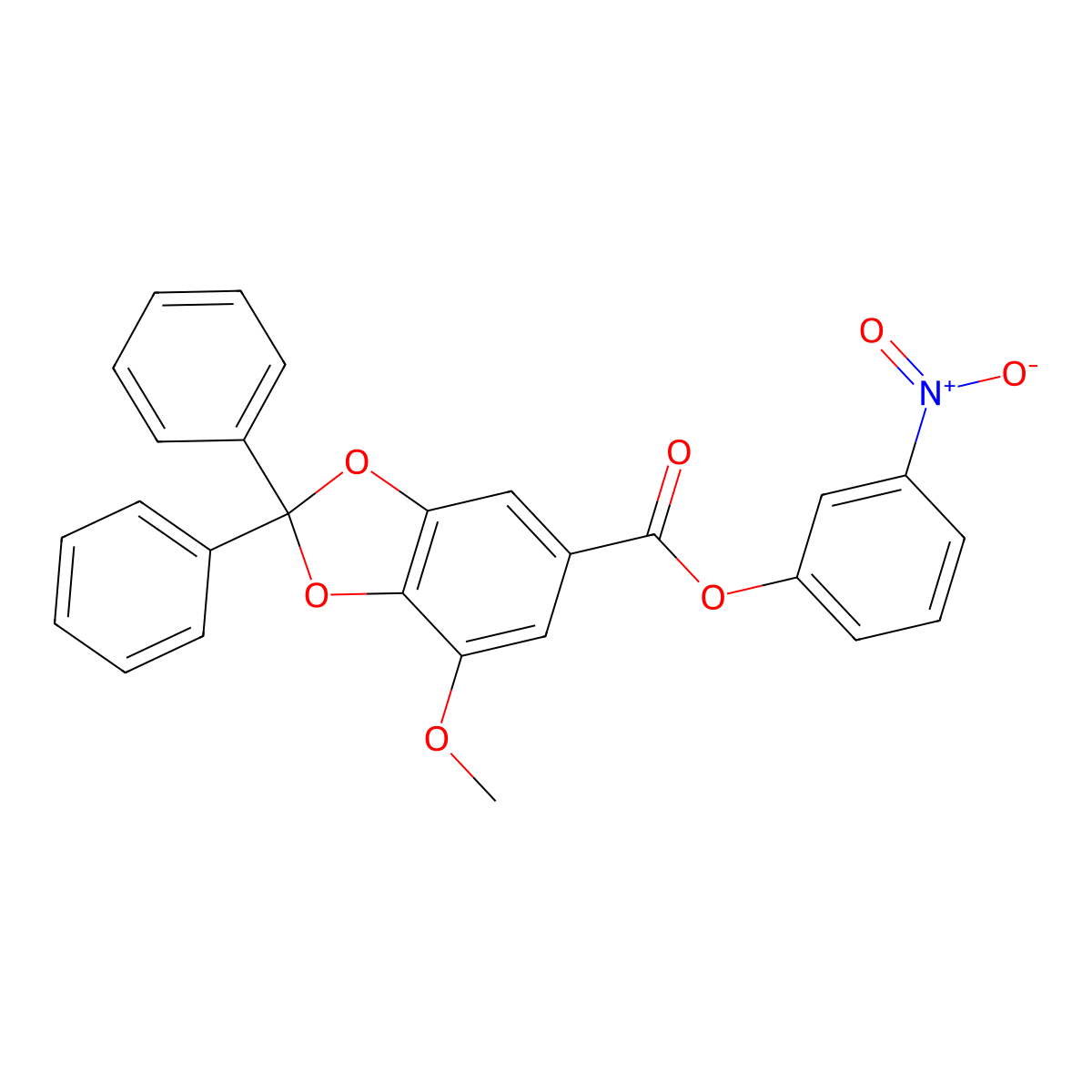 3-Nitrophenyl 7-methoxy-2,2-diphenyl-1,3-benzodioxole-5-carboxylate molecular structure, CAS 30263-87-7