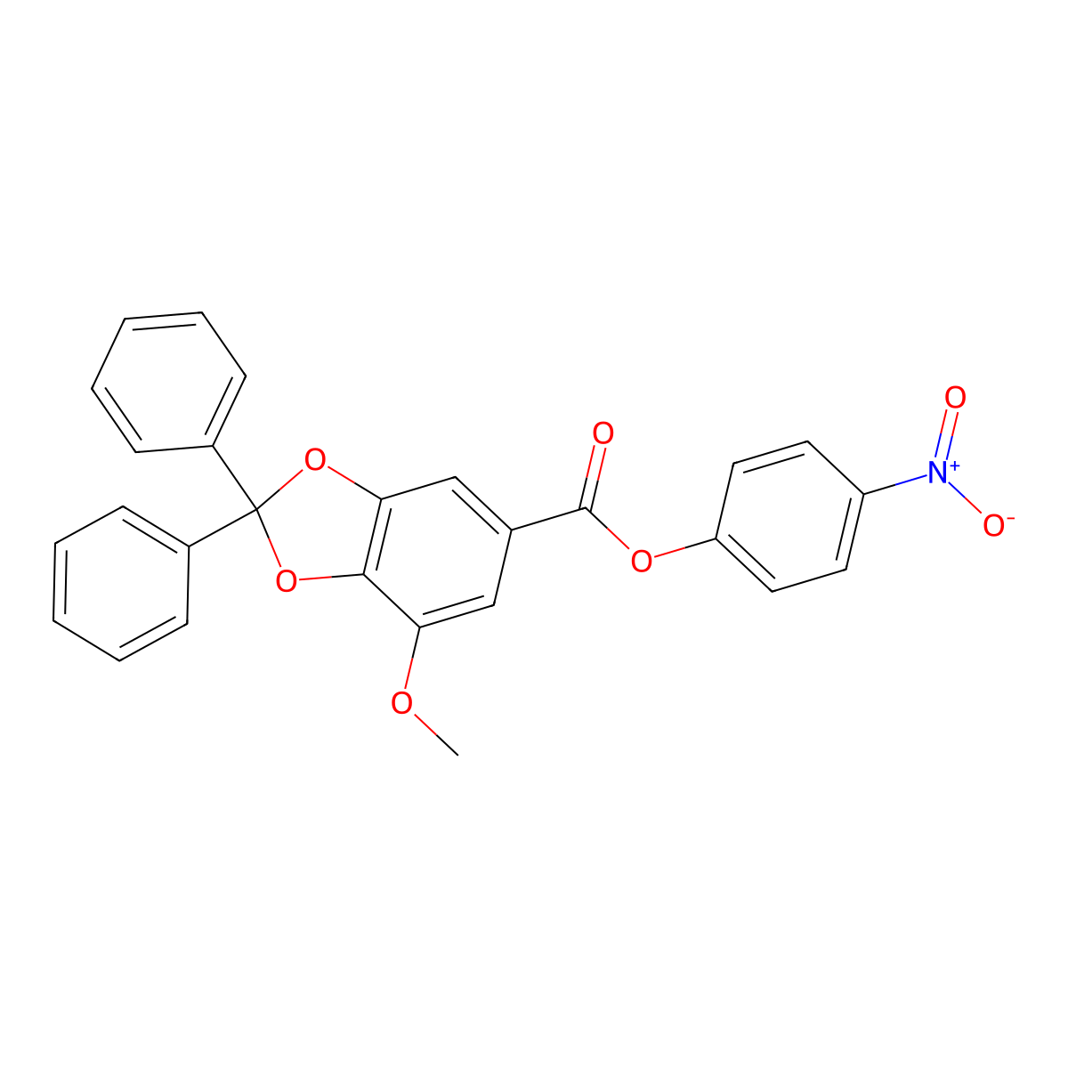 4-Nitrophenyl 7-methoxy-2,2-diphenyl-1,3-benzodioxole-5-carboxylate molecular structure, CAS 30263-88-8