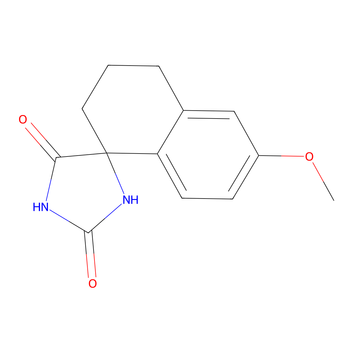 6'-methoxy-3',4'-dihydro-2'H-spiro[imidazolidine-4,1'-naphthalene]-2,5-dione molecular structure, CAS 30265-10-2