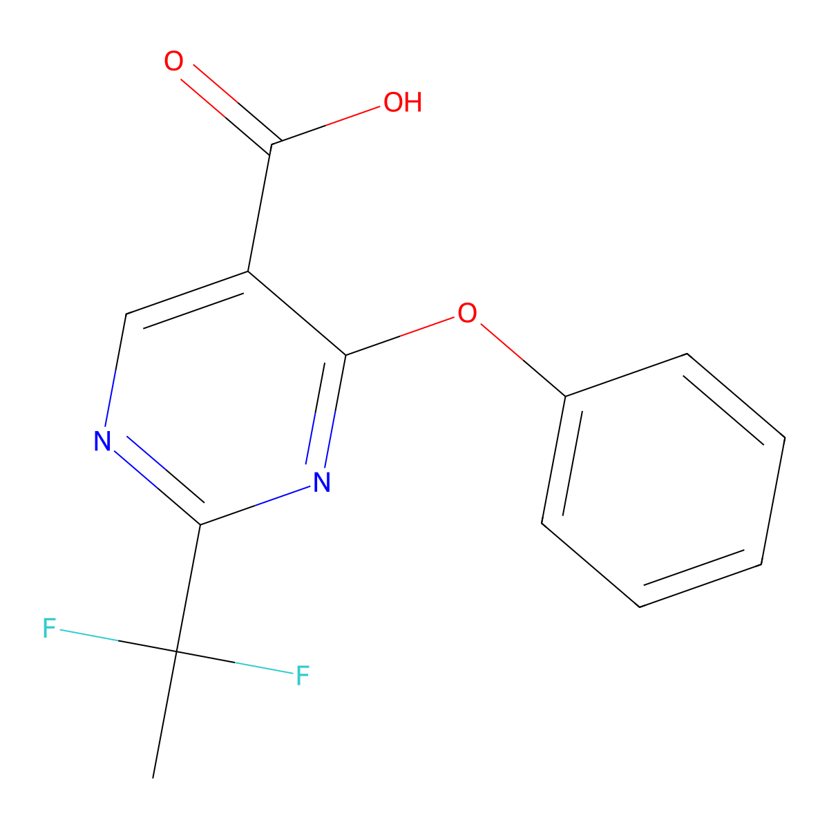 2-(1,1-Difluoroethyl)-4-phenoxypyrimidine-5-carboxylic Acid molecular structure, CAS 3026507-68-3