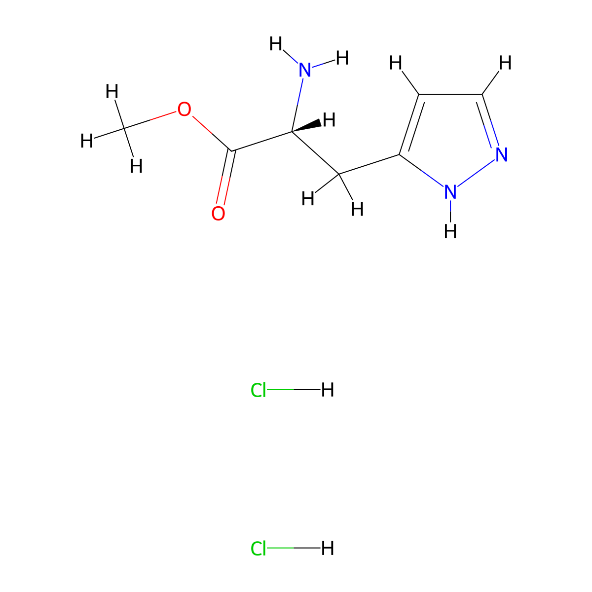 methyl (2R)-2-amino-3-(1H-pyrazol-3-yl)propanoate dihydrochloride molecular structure, CAS 3026595-38-7