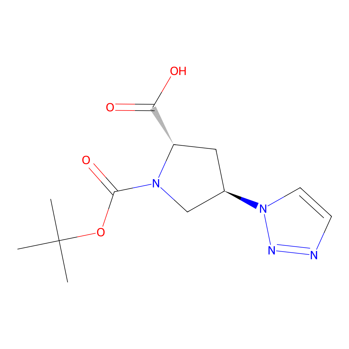(2S,4R)-1-[(tert-butoxy)carbonyl]-4-(1H-1,2,3-triazol-1-yl)pyrrolidine-2-carboxylic acid molecular structure, CAS 3026595-41-2