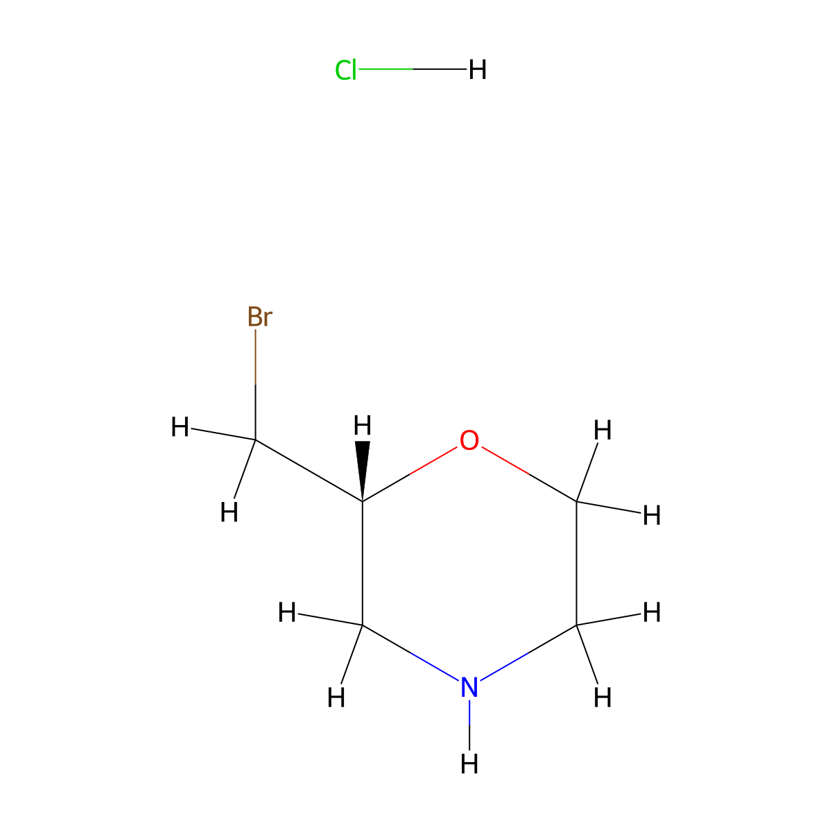 (2R)-2-(bromomethyl)morpholine hydrochloride molecular structure, CAS 3026595-49-0