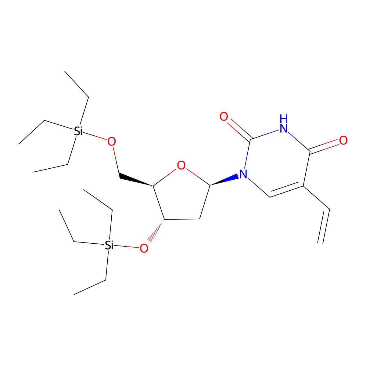 1-((2R,4S,5R)-4-((Triethylsilyl)oxy)-5-(((triethylsilyl)oxy)methyl)tetrahydrofuran-2-yl)-5-vinylpyrimidine-2,4(1H,3H)-dione molecular structure, CAS 3026595-52-5