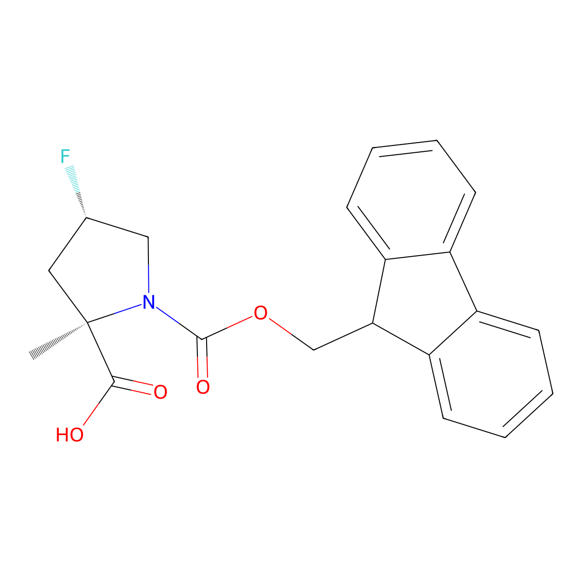 (2R,4S)-1-(((9H-fluoren-9-yl)methoxy)carbonyl)-4-fluoro-2-methylpyrrolidine-2-carboxylic acid molecular structure, CAS 3026596-24-4