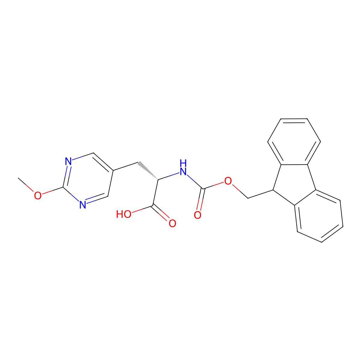 (S)-2-((((9H-Fluoren-9-yl)methoxy)carbonyl)amino)-3-(2-methoxypyrimidin-5-yl)propanoic acid molecular structure, CAS 3026596-40-4