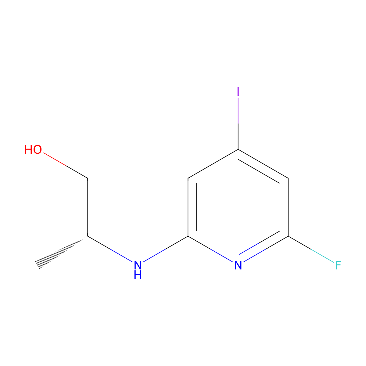 (R)-2-((6-fluoro-4-iodopyridin-2-yl)amino)propan-1-ol molecular structure, CAS 3026596-63-1