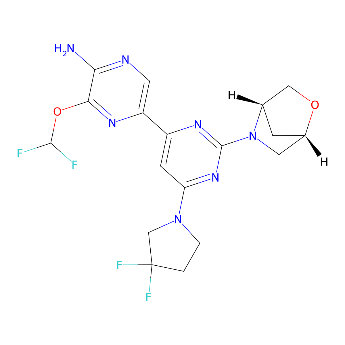 3-(difluoromethoxy)-5-[6-(3,3-difluoropyrrolidin-1-yl)-2-[(1S,4S)-2-oxa-5-azabicyclo[2.2.1]heptan-5-yl]pyrimidin-4-yl]pyrazin-2-amine molecular structure, CAS 3026597-15-6
