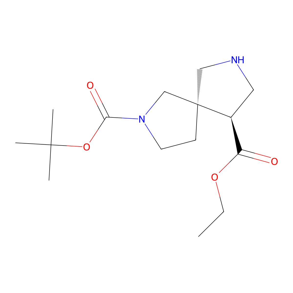 2-O-tert-butyl 9-O-ethyl (5R,9S)-2,7-diazaspiro[4.4]nonane-2,9-dicarboxylate molecular structure, CAS 3026597-22-5