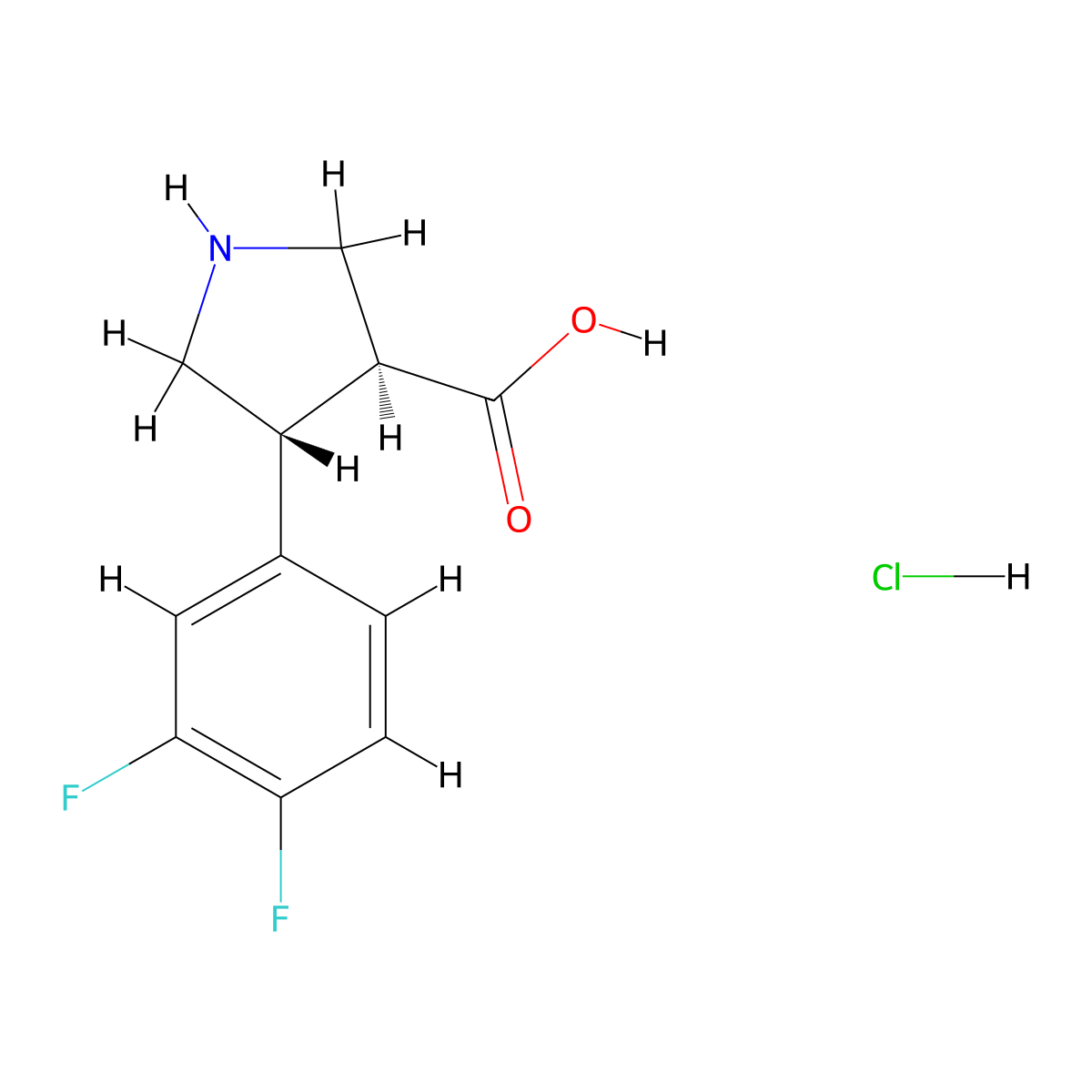 (3S,4R)-4-(3,4-difluorophenyl)pyrrolidine-3-carboxylic acid;hydrochloride molecular structure, CAS 3026597-83-8