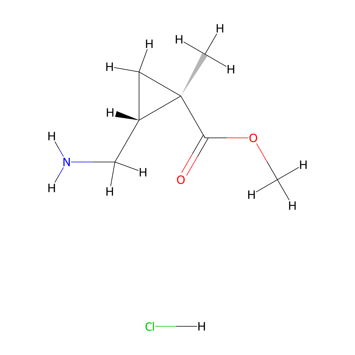 trans-methyl (1R,2R)-2-(aminomethyl)-1-methylcyclopropane-1-carboxylate;hydrochloride molecular structure, CAS 3026598-26-2