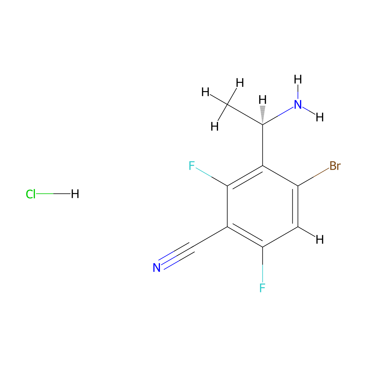 (R)-3-(1-Aminoethyl)-4-bromo-2,6-difluorobenzonitrile hydrochloride molecular structure, CAS 3026598-29-5