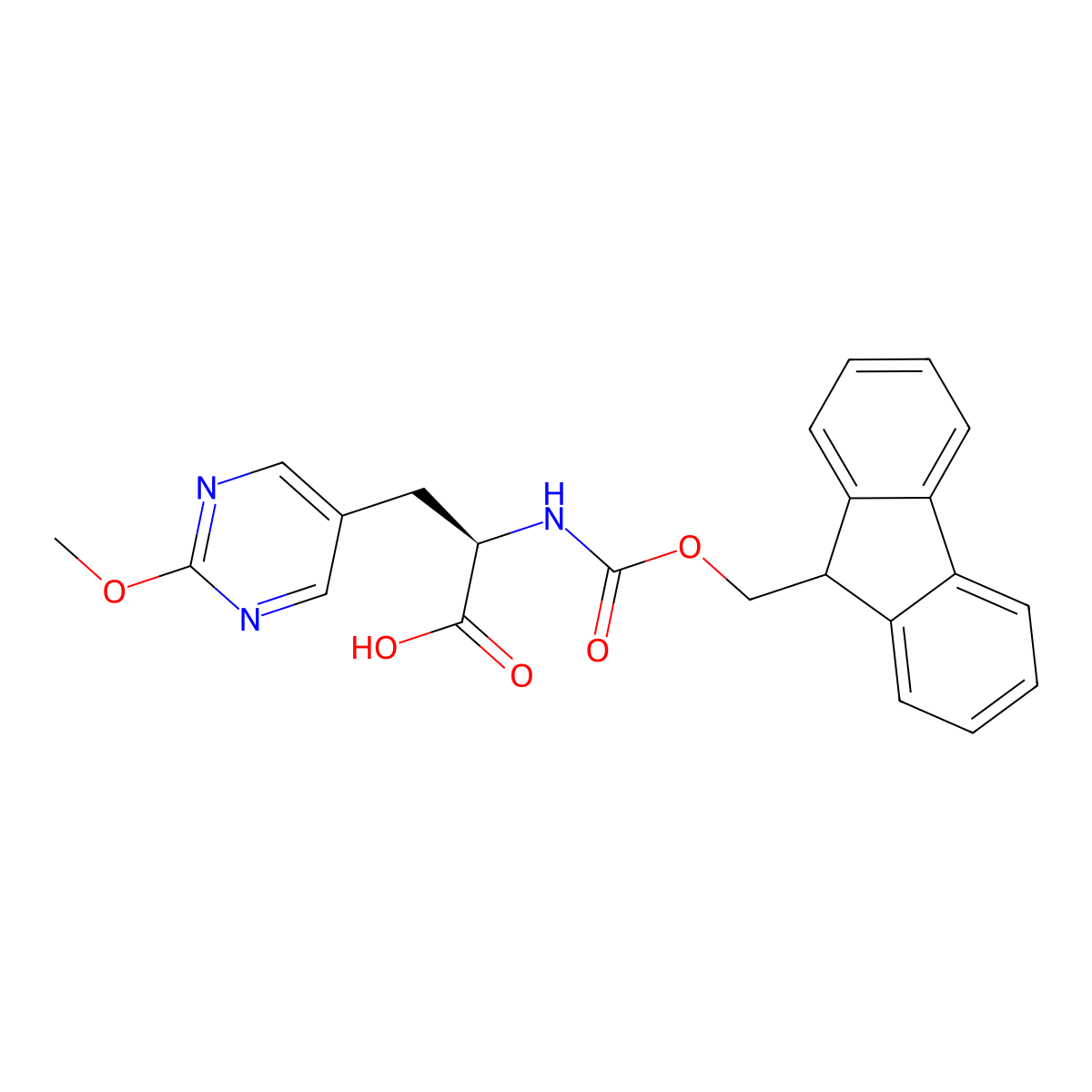 (R)-2-((((9H-Fluoren-9-yl)methoxy)carbonyl)amino)-3-(2-methoxypyrimidin-5-yl)propanoic acid molecular structure, CAS 3026598-68-2