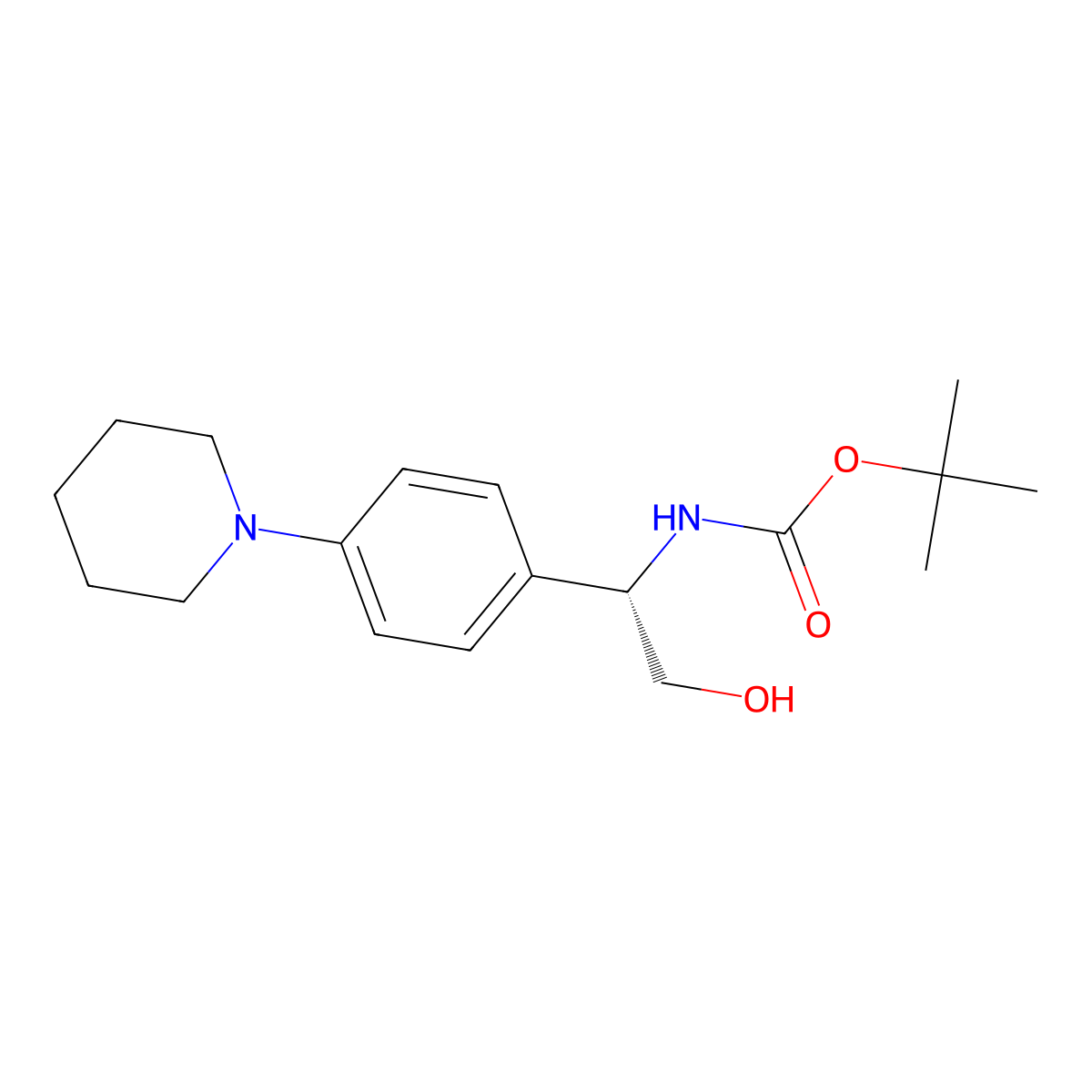 tert-Butyl (S)-(2-hydroxy-1-(4-(piperidin-1-yl)phenyl)ethyl)carbamate molecular structure, CAS 3026598-69-3