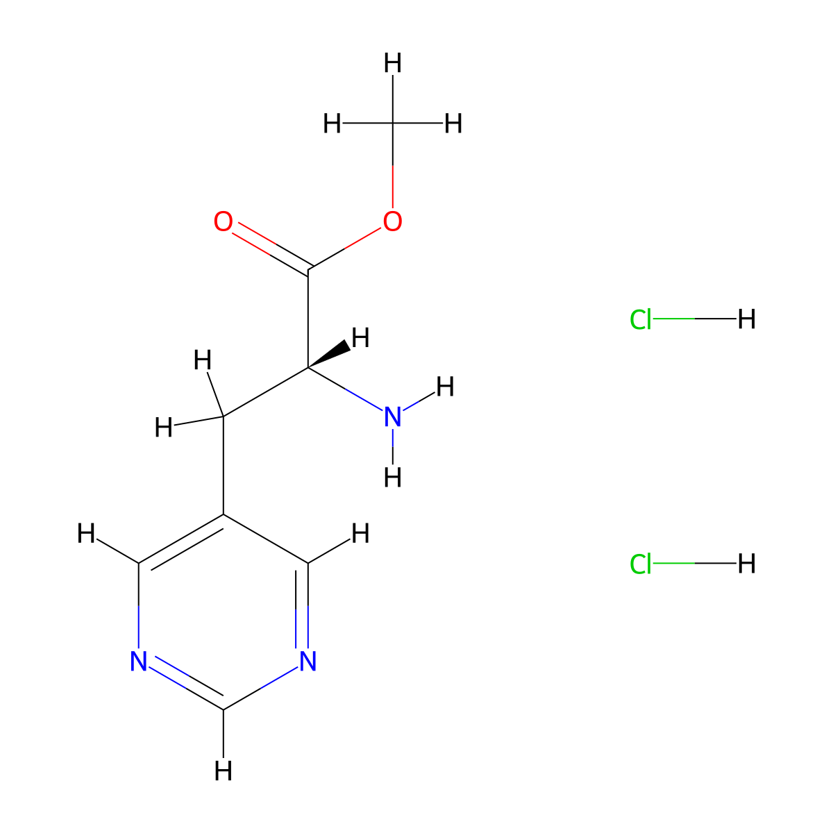 methyl (2R)-2-amino-3-(pyrimidin-5-yl)propanoate dihydrochloride molecular structure, CAS 3026599-21-0
