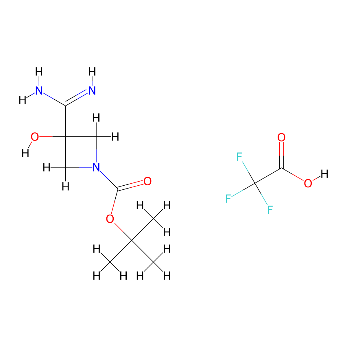 Tert-butyl 3-carbamimidoyl-3-hydroxyazetidine-1-carboxylate, trifluoroacetic acid molecular structure, CAS 3026599-89-0