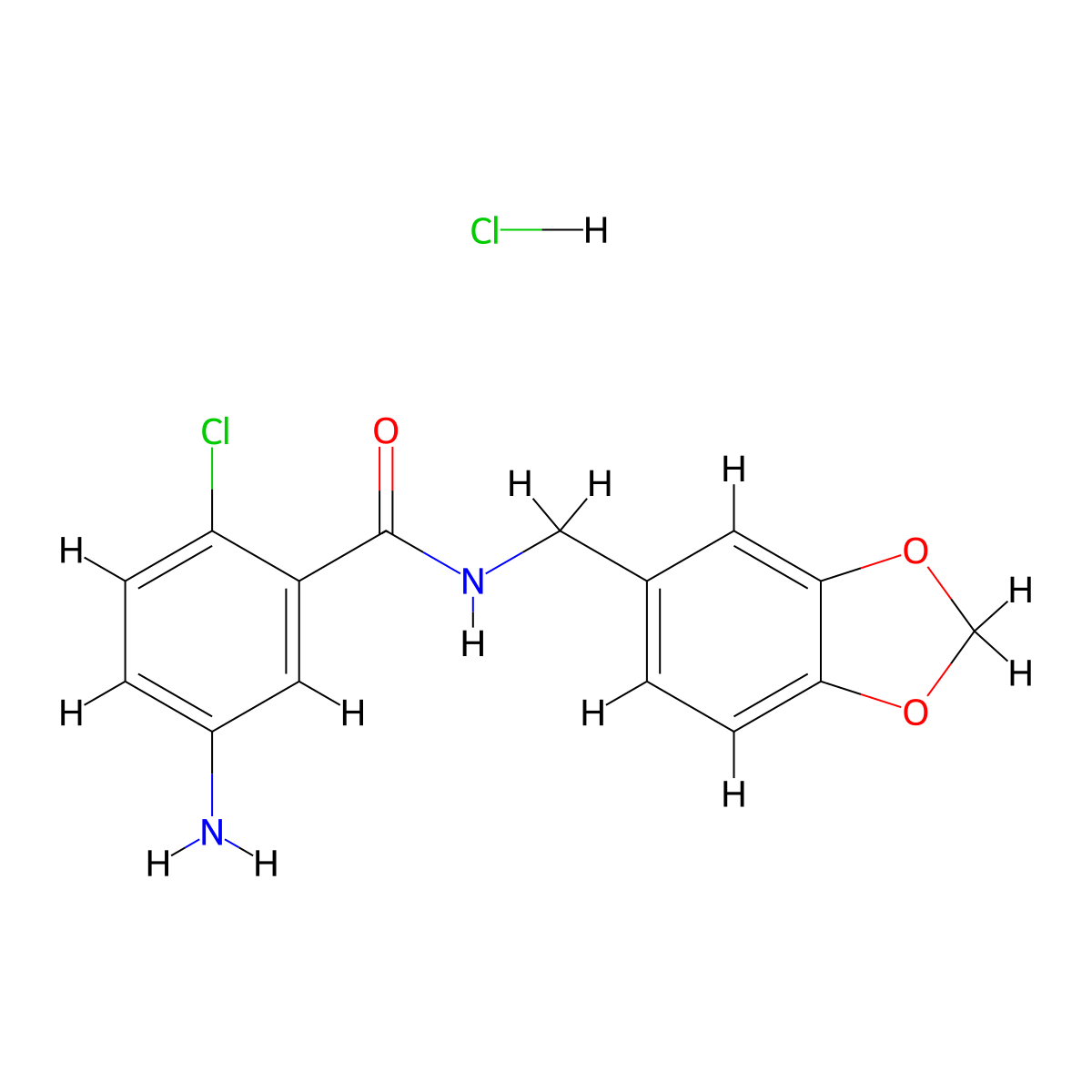 5-amino-N-[(1,3-dioxaindan-5-yl)methyl]-2-chlorobenzamide hydrochloride molecular structure, CAS 3026651-14-6