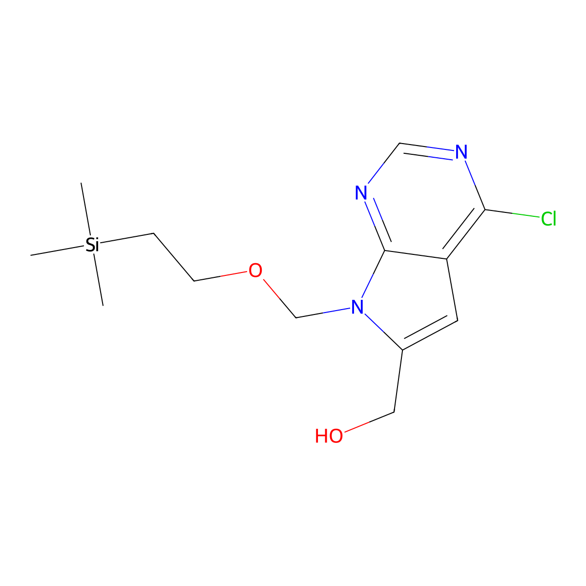 (4-chloro-7-((2-(trimethylsilyl)ethoxy)methyl)-7H-pyrrolo[2,3-d]pyrimidin-6-yl)methanol molecular structure, CAS 3026670-08-3