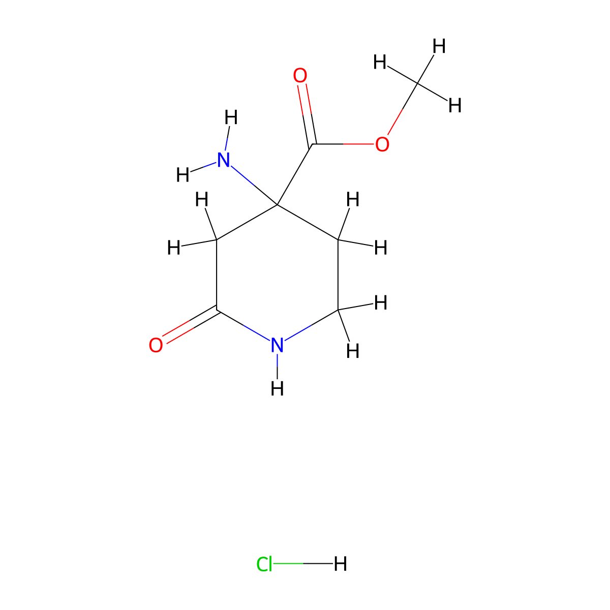 Methyl 4-amino-2-oxo-piperidine-4-carboxylate hydrochloride molecular structure, CAS 3026670-17-4