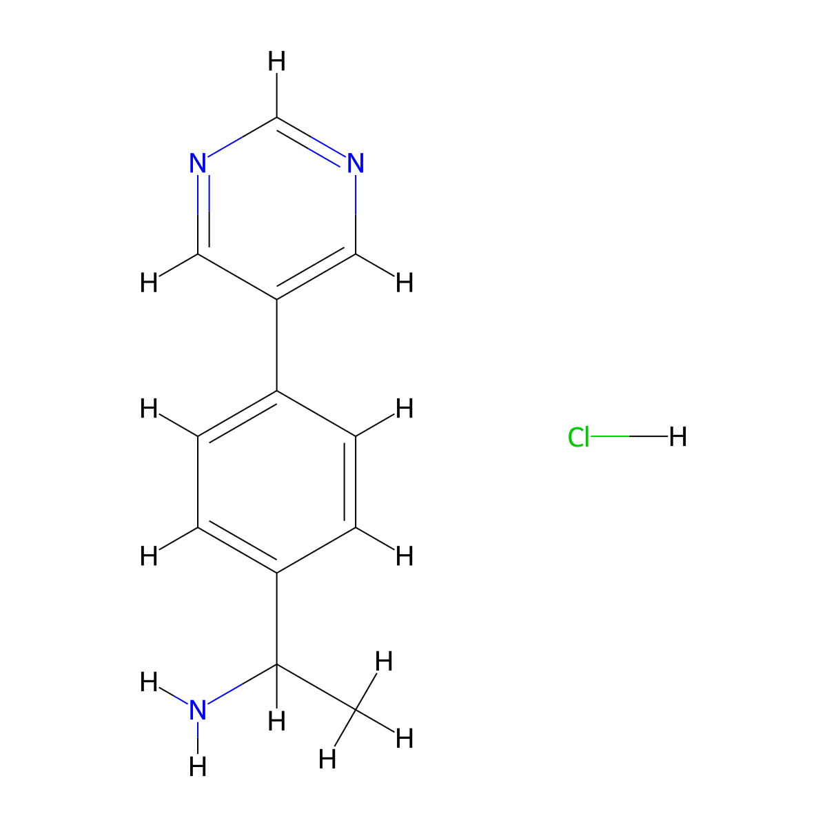 1-(4-(Pyrimidin-5-yl)phenyl)ethan-1-amine hydrochloride molecular structure, CAS 3026670-19-6