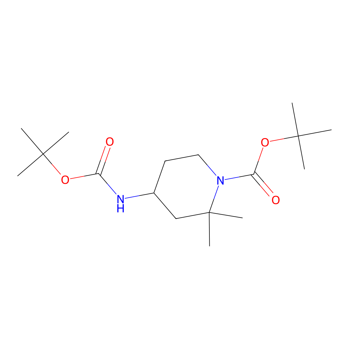 Tert-butyl 4-((tert-butoxycarbonyl)amino)-2,2-dimethylpiperidine-1-carboxylate molecular structure, CAS 3026670-45-8