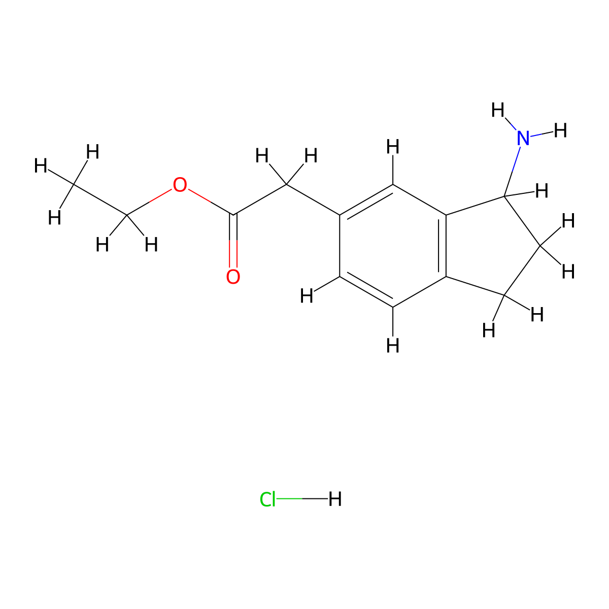 ethyl 2-(3-amino-2,3-dihydro-1H-inden-5-yl)acetate hydrochloride molecular structure, CAS 3026670-47-0