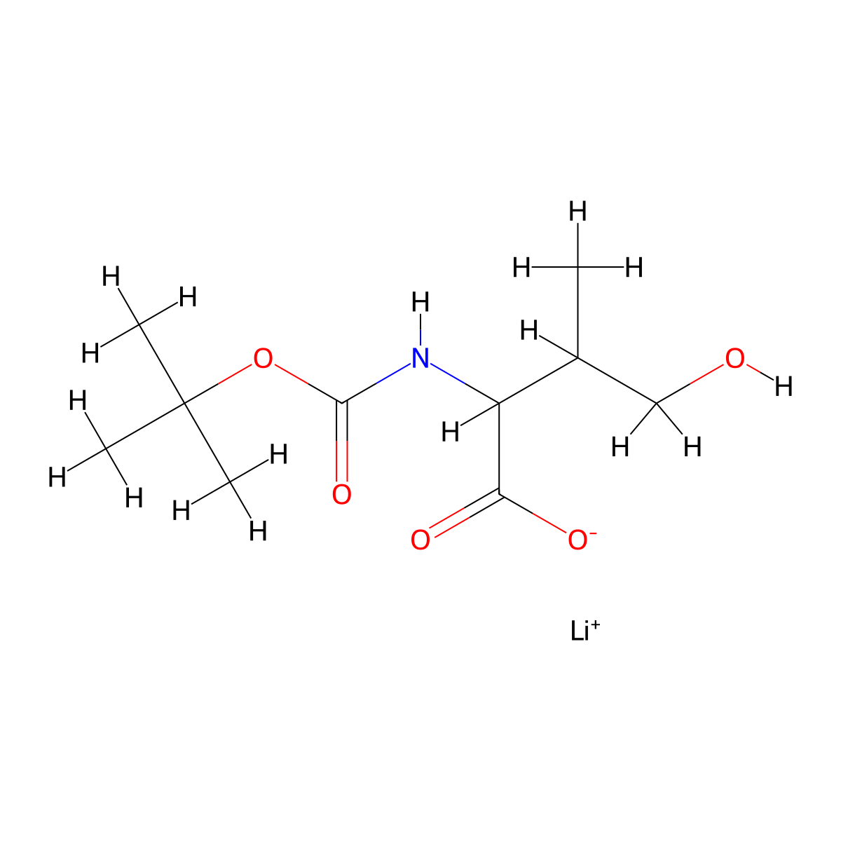 Lithium(1+) 2-{[(tert-butoxy)carbonyl]amino}-4-hydroxy-3-methylbutanoate molecular structure, CAS 3026676-57-0