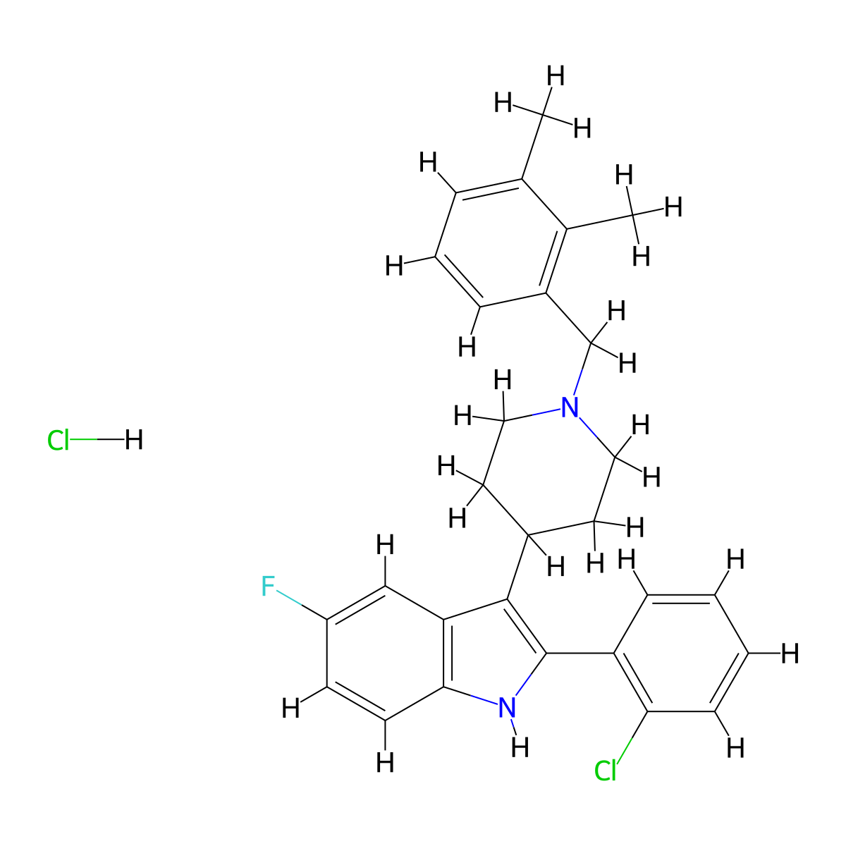 2-(2-chlorophenyl)-3-{1-[(2,3-dimethylphenyl)methyl]piperidin-4-yl}-5-fluoro-1H-indole hydrochloride molecular structure, CAS 3026676-76-3