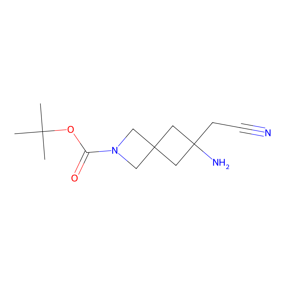 Tert-butyl 6-amino-6-(cyanomethyl)-2-azaspiro[3.3]heptane-2-carboxylate molecular structure, CAS 3026676-78-5