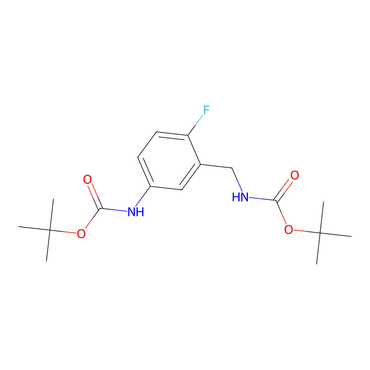 Tert-butyl (5-((tert-butoxycarbonyl)amino)-2-fluorobenzyl)carbamate molecular structure, CAS 3026677-05-1