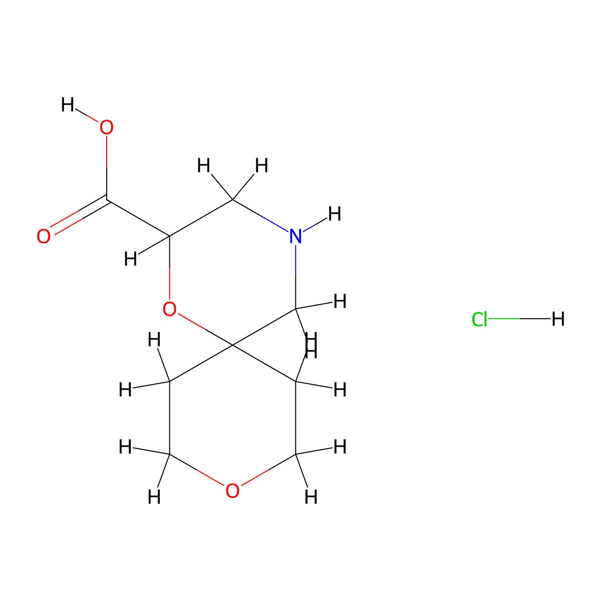 1,9-Dioxa-4-azaspiro[5.5]undecane-2-carboxylic acid hydrochloride molecular structure, CAS 3026677-36-8