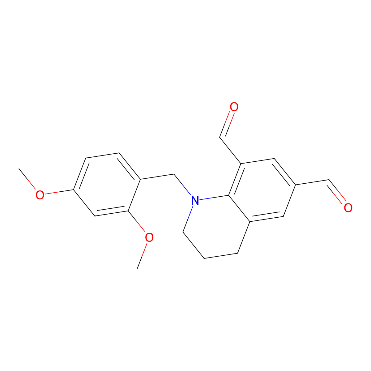1-(2,4-Dimethoxybenzyl)-1,2,3,4-tetrahydroquinoline-6,8-dicarbaldehyde molecular structure, CAS 3026690-43-4