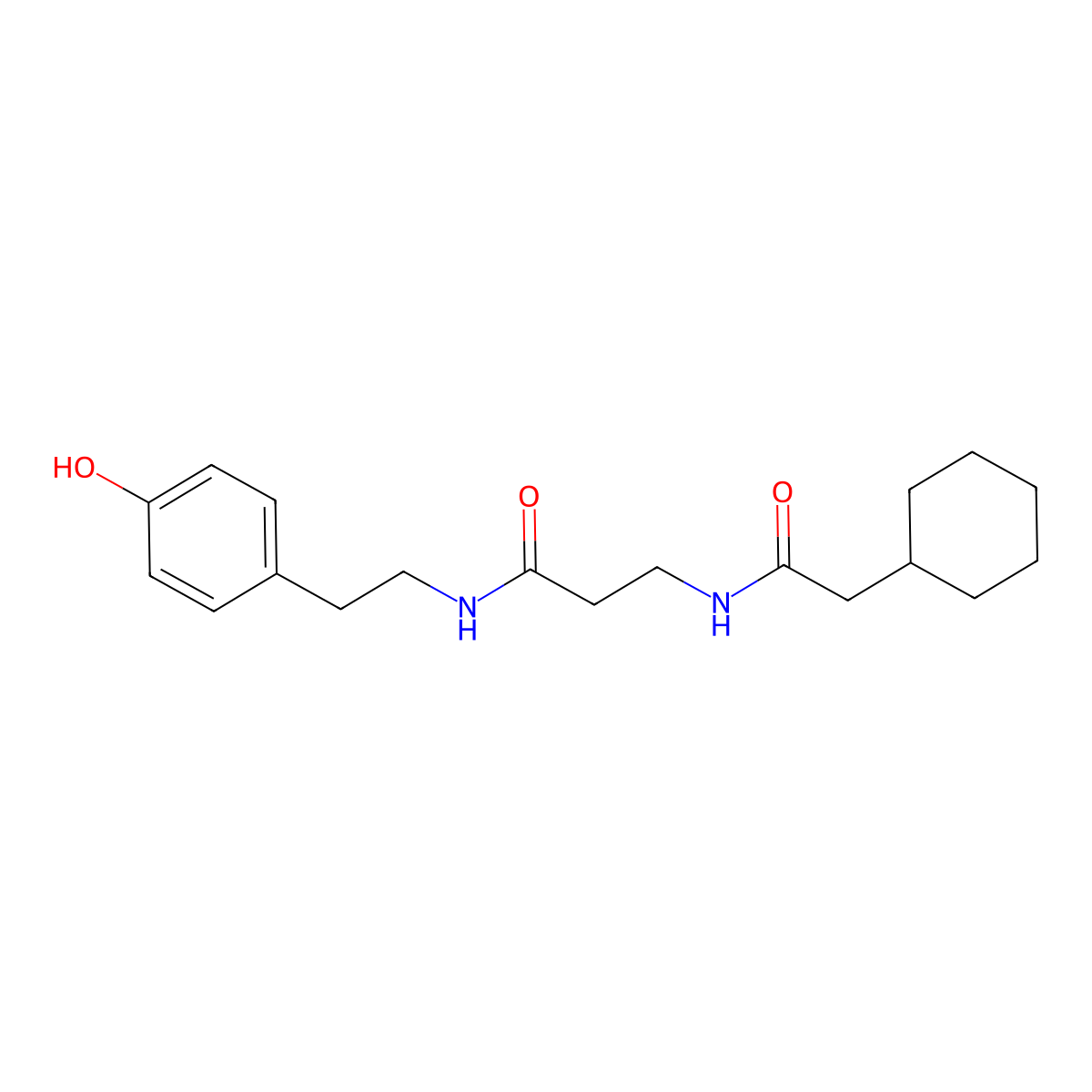 3-(2-cyclohexylacetamido)-N-(4-hydroxyphenethyl)propanamide molecular structure, CAS 3026690-51-4