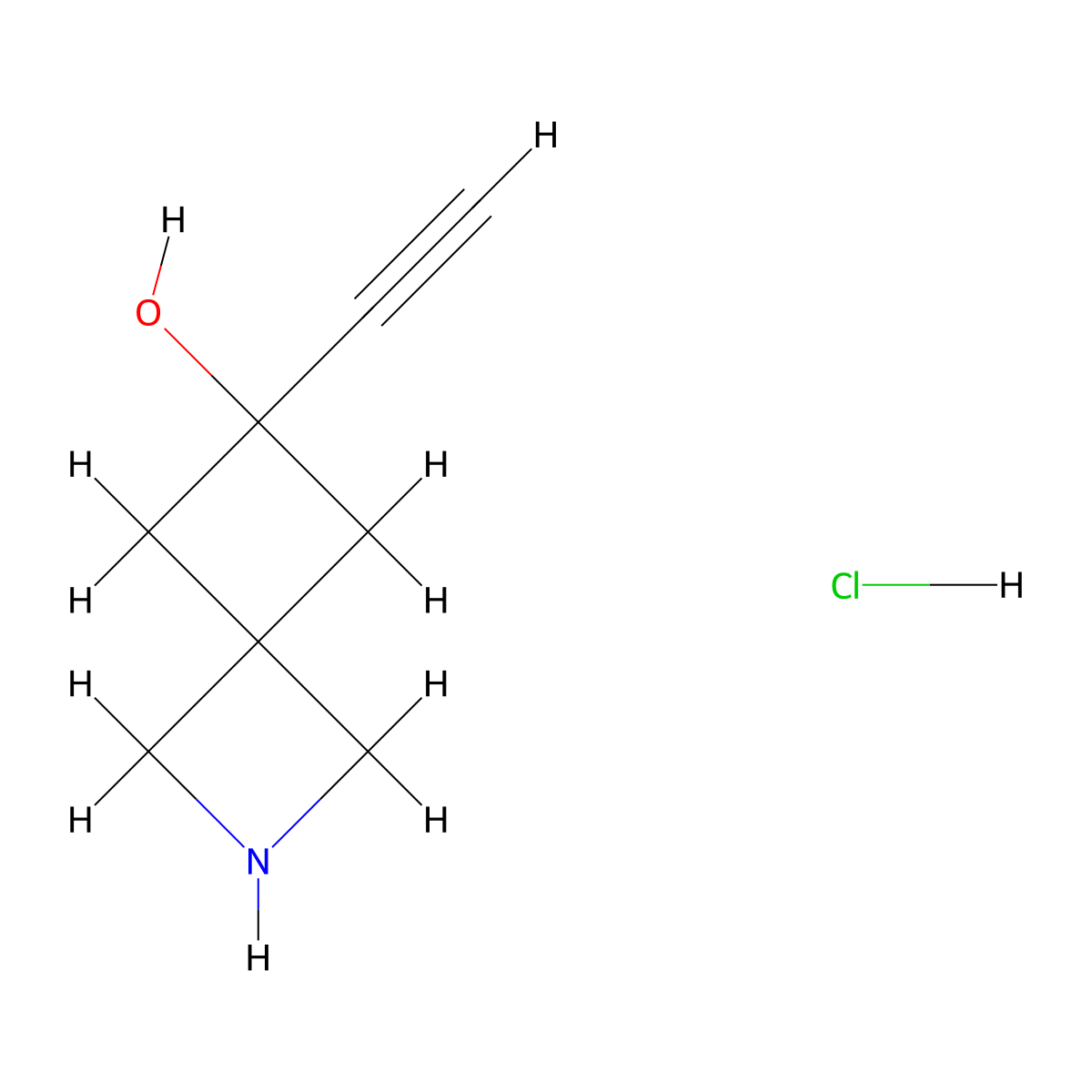 6-Ethynyl-2-azaspiro[3.3]heptan-6-ol hydrochloride molecular structure, CAS 3026690-54-7