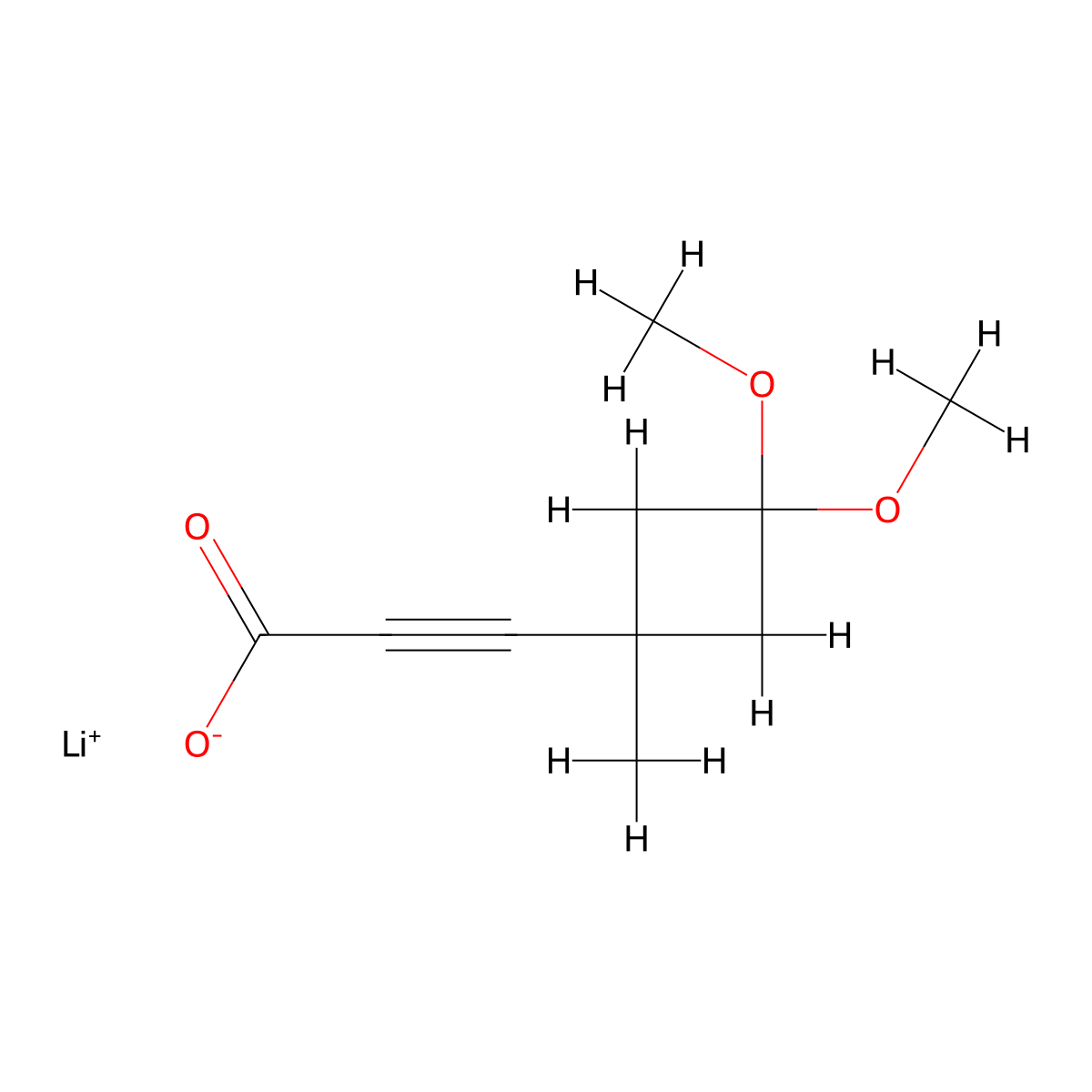 Lithium(1+) 3-(3,3-dimethoxy-1-methylcyclobutyl)prop-2-ynoate molecular structure, CAS 3026690-66-1