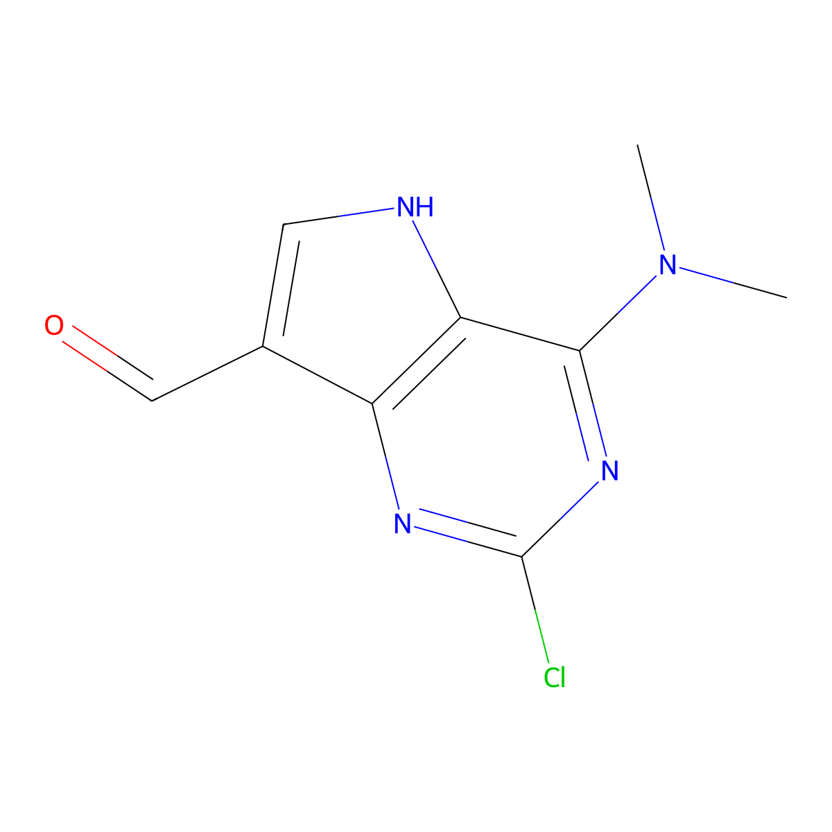 2-chloro-4-(dimethylamino)-5H-pyrrolo[3,2-d]pyrimidine-7-carbaldehyde molecular structure, CAS 3026690-75-2