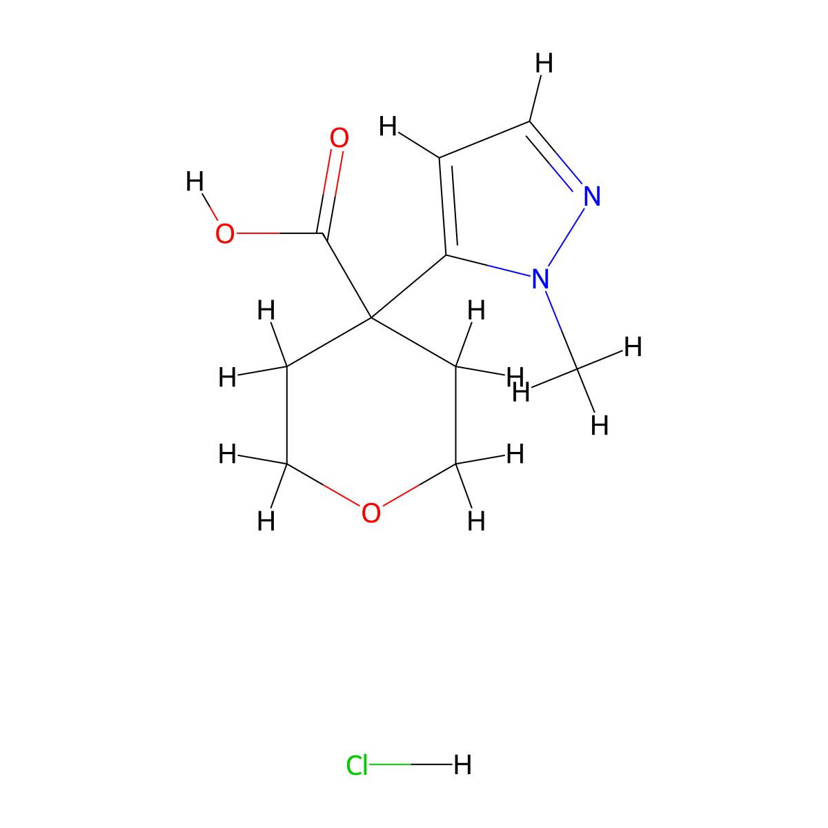 4-(1-methyl-1H-pyrazol-5-yl)oxane-4-carboxylic acid hydrochloride molecular structure, CAS 3026690-77-4