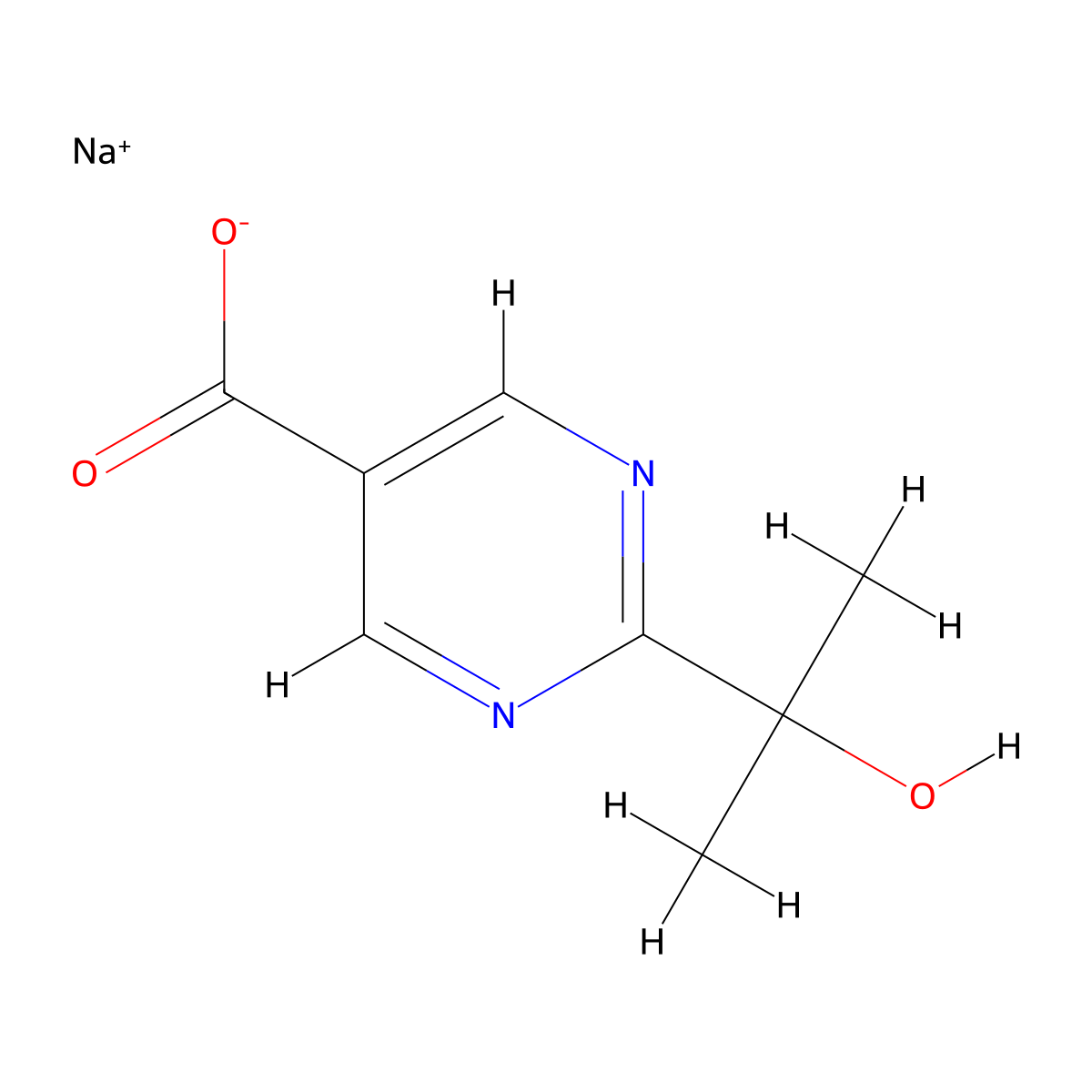 Sodium 2-(2-hydroxypropan-2-yl)pyrimidine-5-carboxylate molecular structure, CAS 3026690-86-5
