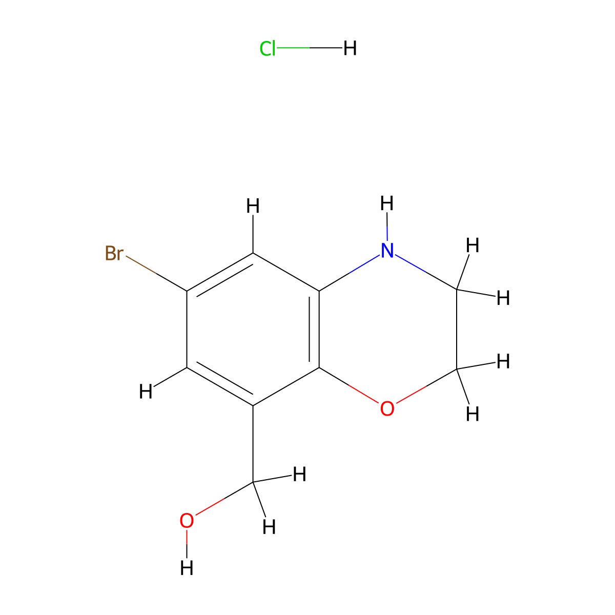 (6-bromo-3,4-dihydro-2H-1,4-benzoxazin-8-yl)methanol hydrochloride molecular structure, CAS 3026690-96-7