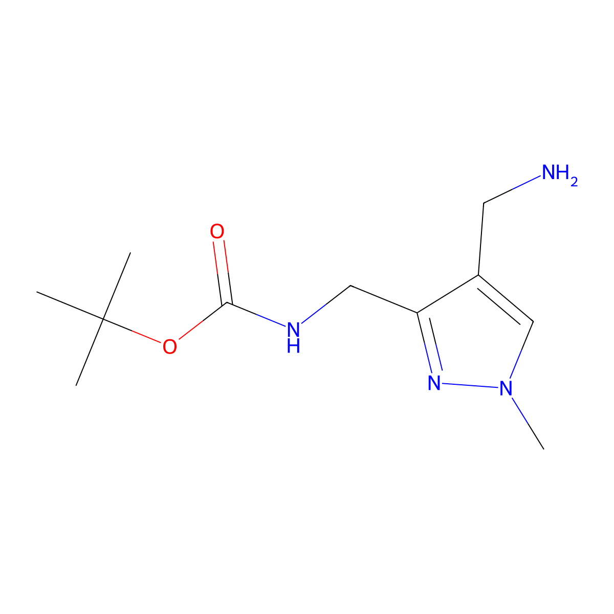 tert-butyl N-{[4-(aminomethyl)-1-methyl-1H-pyrazol-3-yl]methyl}carbamate molecular structure, CAS 3026691-19-7