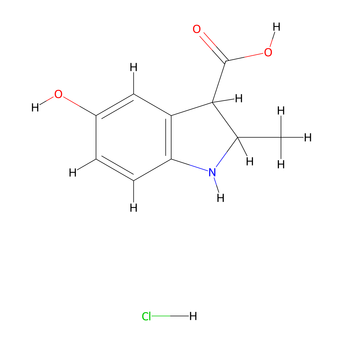 5-hydroxy-2-methyl-2,3-dihydro-1H-indole-3-carboxylic acid hydrochloride molecular structure, CAS 3026696-16-9