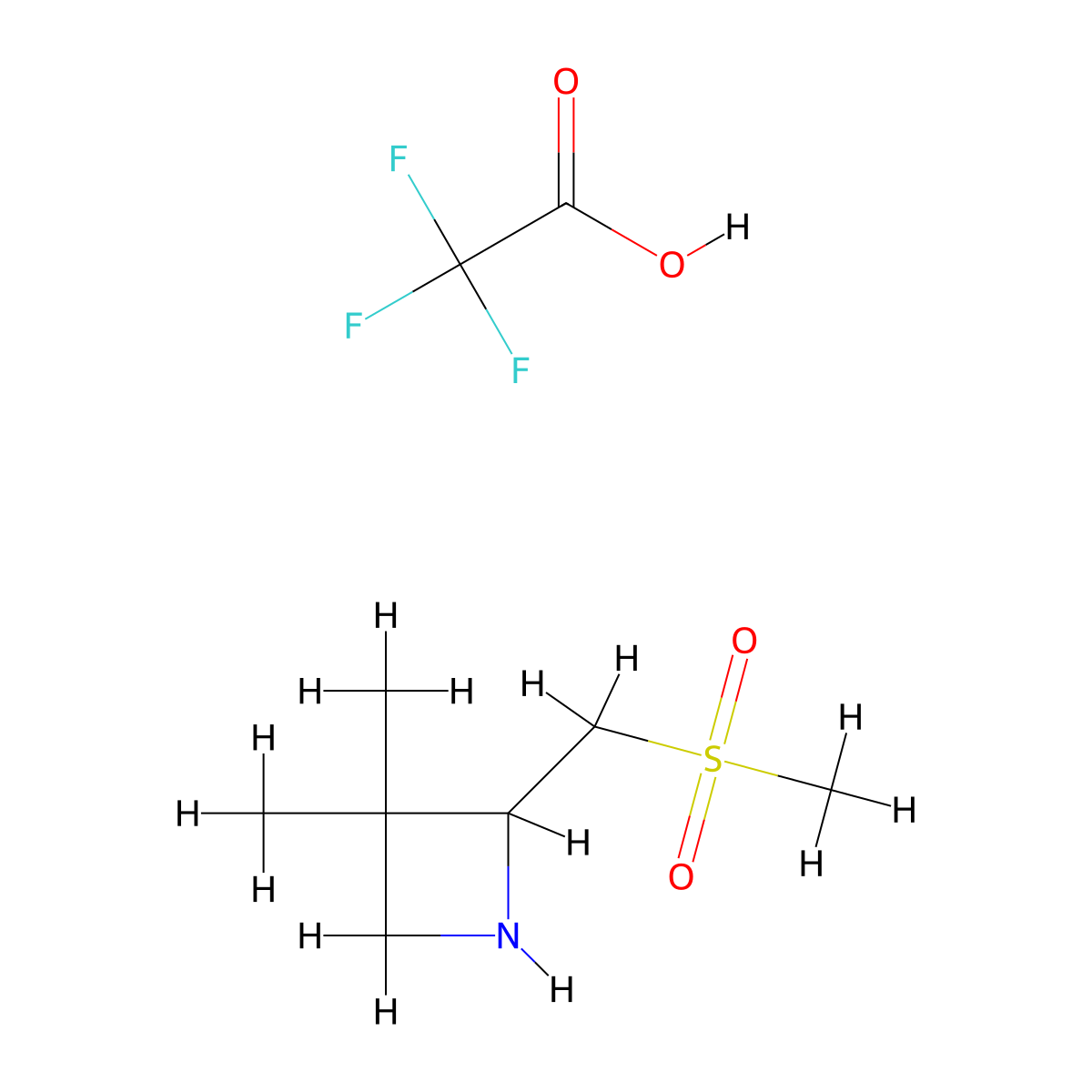 2-(Methanesulfonylmethyl)-3,3-dimethylazetidine, trifluoroacetic acid molecular structure, CAS 3026696-26-1
