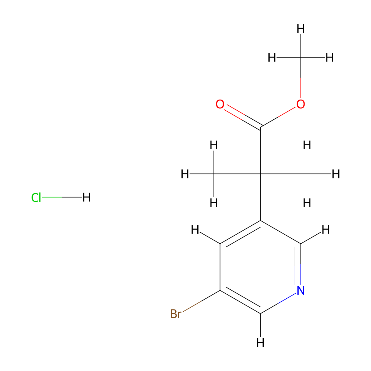 Methyl 2-(5-bromo-3-pyridinyl)-2-methylpropanoate;hydrochloride molecular structure, CAS 3026696-42-1