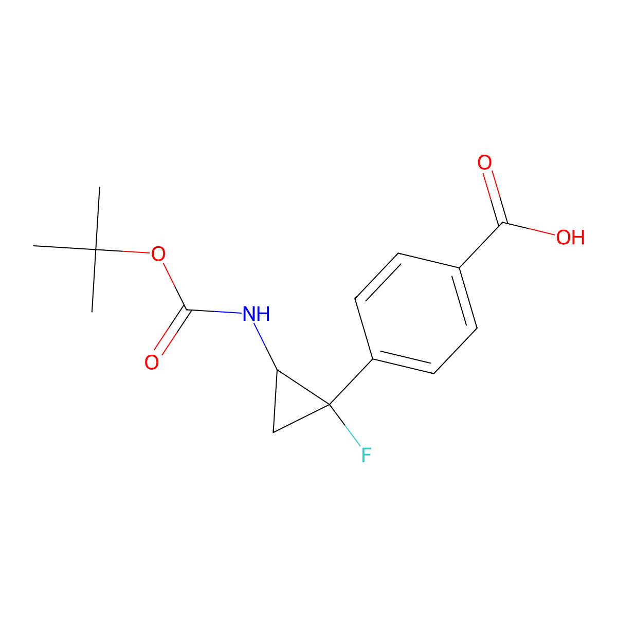 4-(2-{[(Tert-butoxy)carbonyl]amino}-1-fluorocyclopropyl)benzoic acid molecular structure, CAS 3026696-47-6