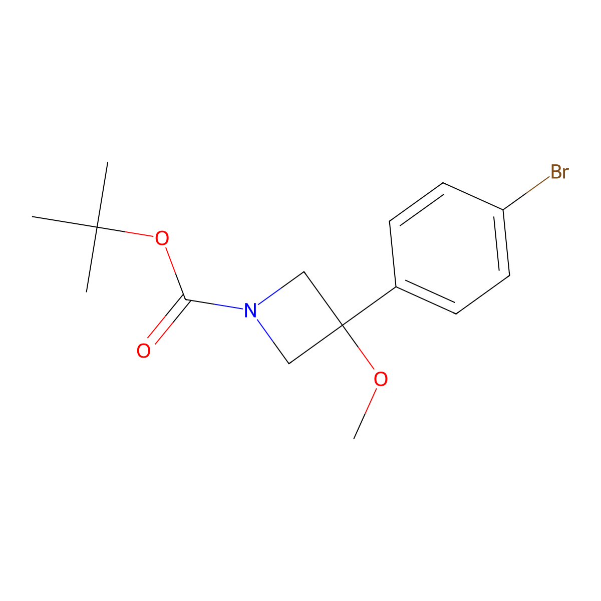 Tert-butyl 3-(4-bromophenyl)-3-methoxyazetidine-1-carboxylate molecular structure, CAS 3026696-49-8