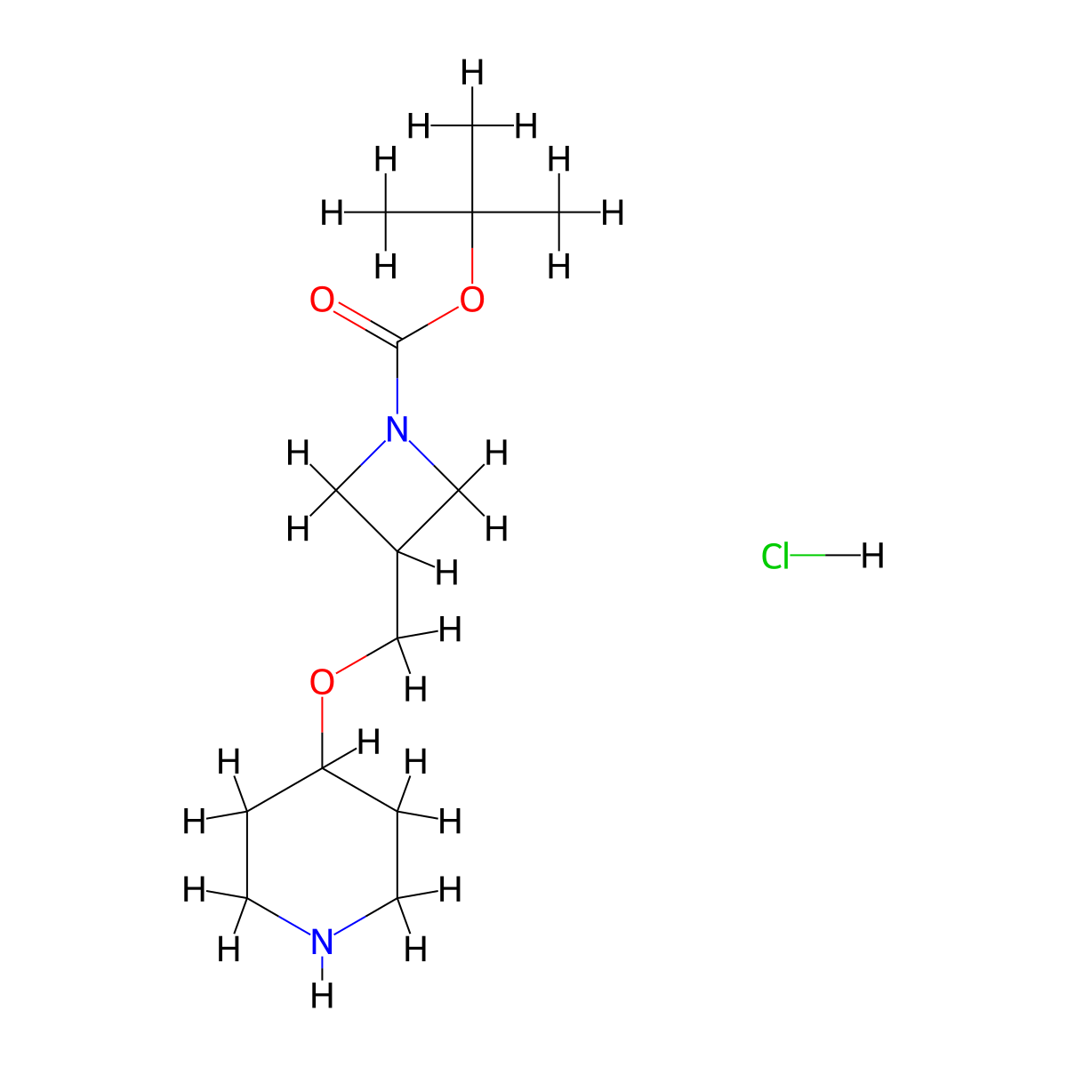 Tert-butyl 3-[(piperidin-4-yloxy)methyl]azetidine-1-carboxylate hydrochloride molecular structure, CAS 3026696-55-6